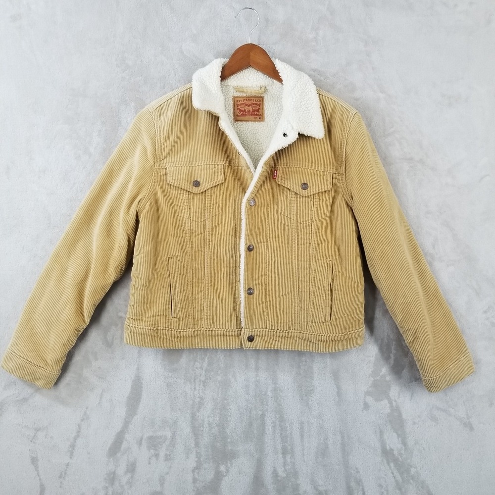 Levis Jacket Kids XL Tan Cotton‎ Corduroy Sherpa Lined Trucker Sherpa Lined
